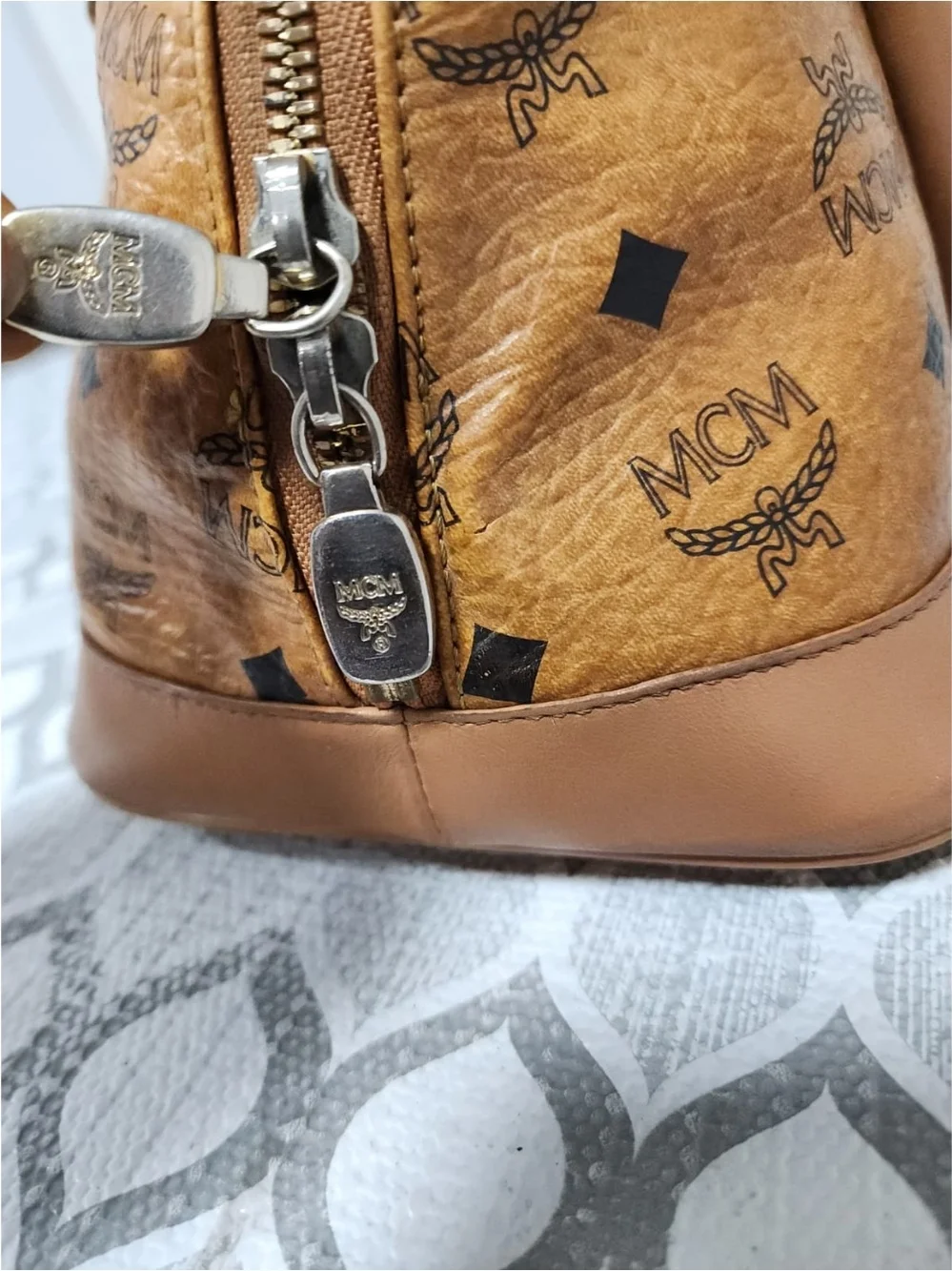 MCM Visetos Heritage Bowler Medium Shoulder Bag Brown